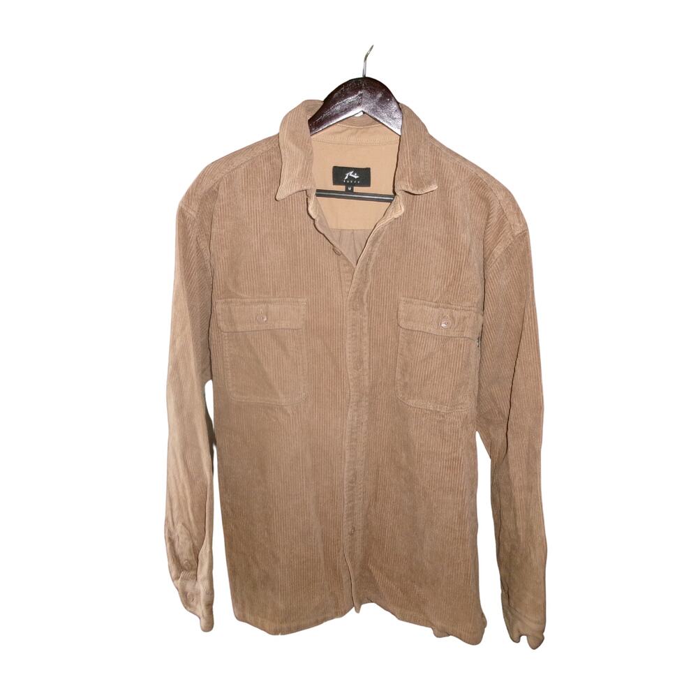 Rusty Mens Corduroy Button Down Shirt Tan Brown Overshirt Size M